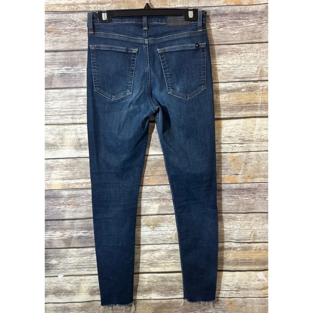 Lucky‎ Brand Jeans Bridgette High Rise Skinny 4 27 Dark Wash Raw Hem Stretch